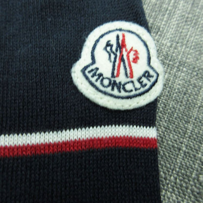 Moncler Knit V-neck Patch Tricolor Line Rib Cuffs Long Sleeve Cotton Top Navy — view 5