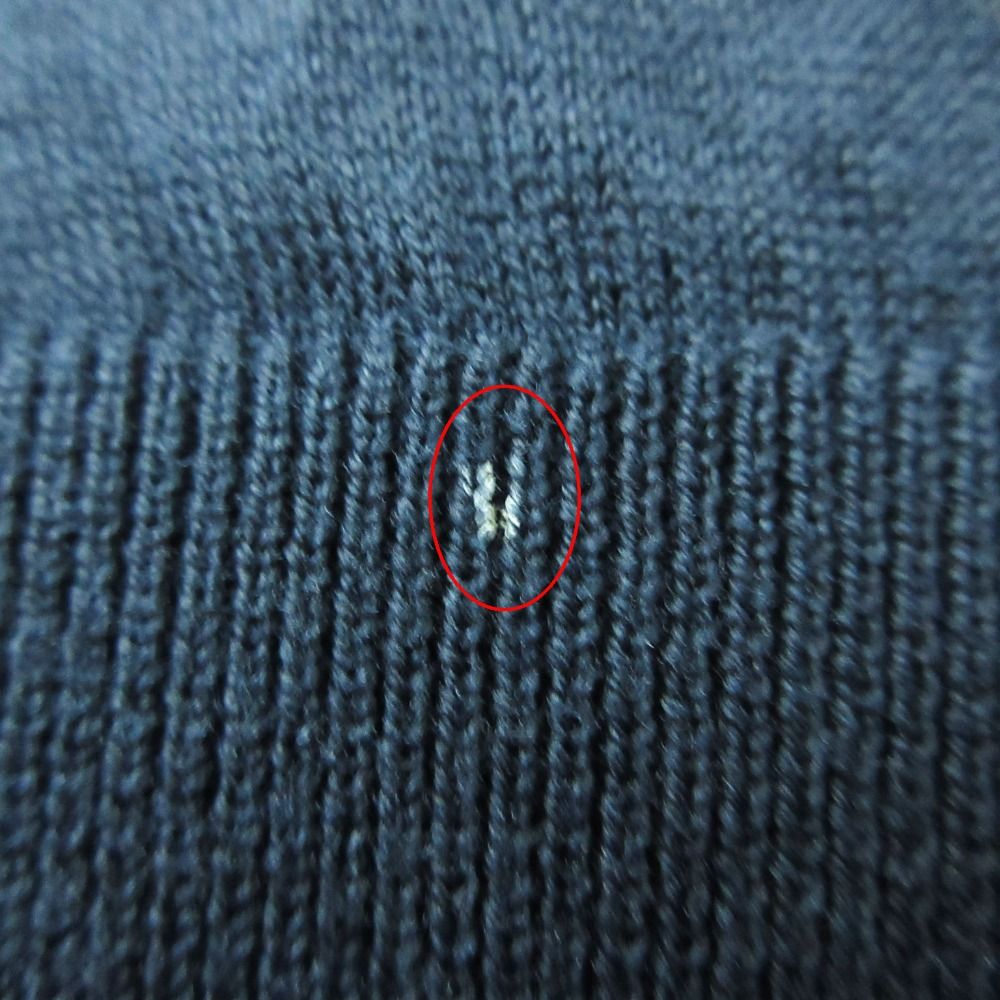 Moncler Knit V-neck Patch Tricolor Line Rib Cuffs Long Sleeve Cotton Top Navy — view 8