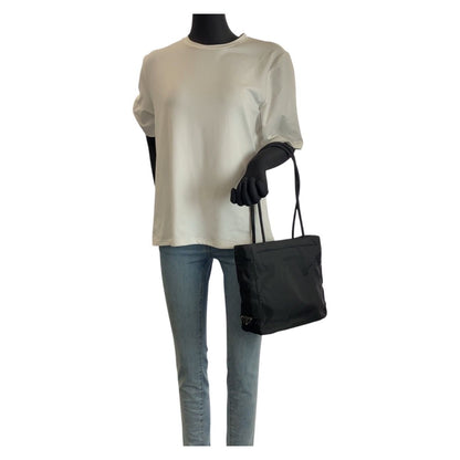 Prada Tessuto Black Silver Nylon 50 Tote Shoulder Bag — view 7