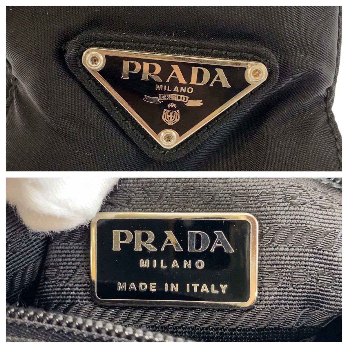 Prada Tessuto Black Silver Nylon 50 Tote Shoulder Bag — view 5