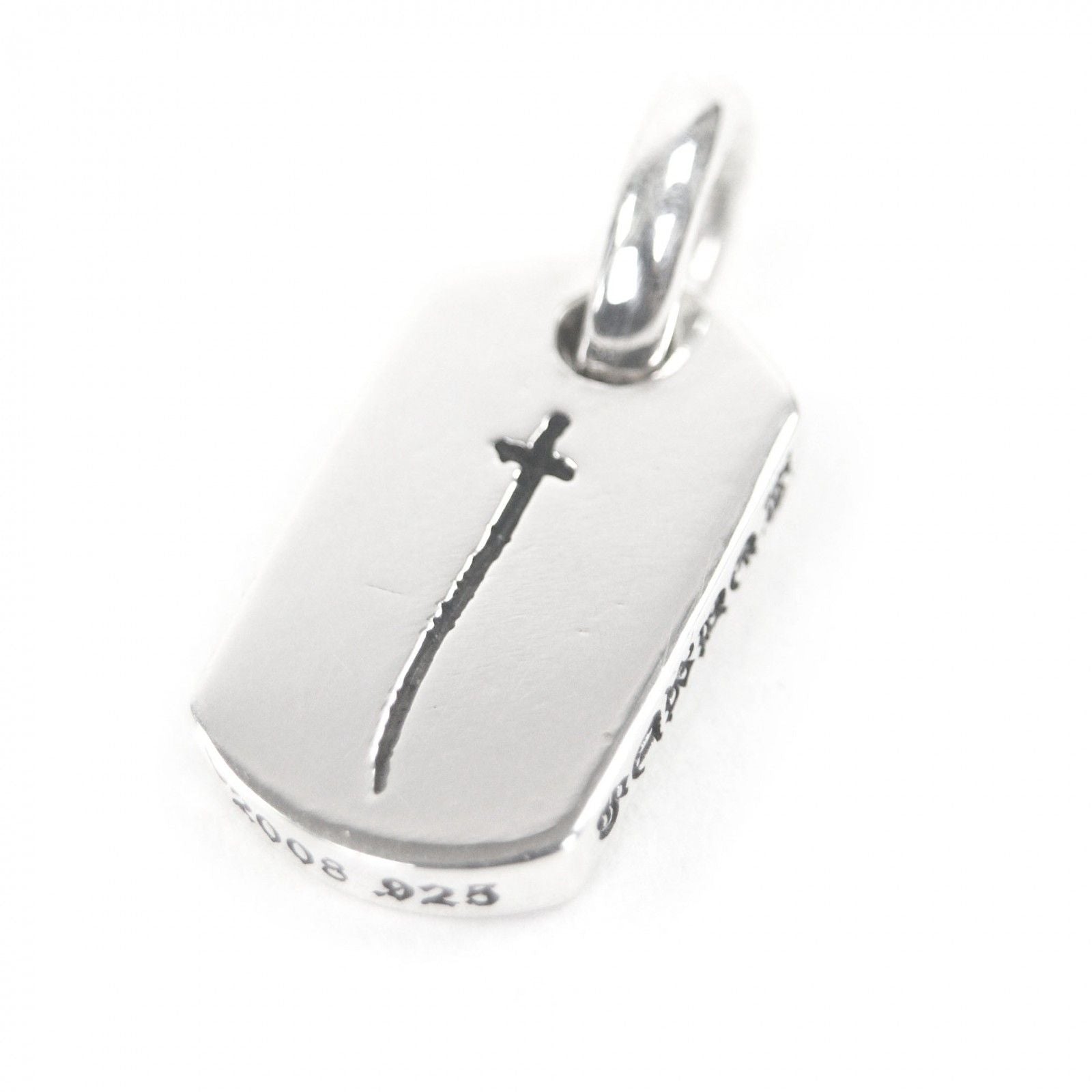 Chrome Hearts D T Tny RS Crs Tiny Dog Tag RS Cross Necklace Charm Pendant Silver