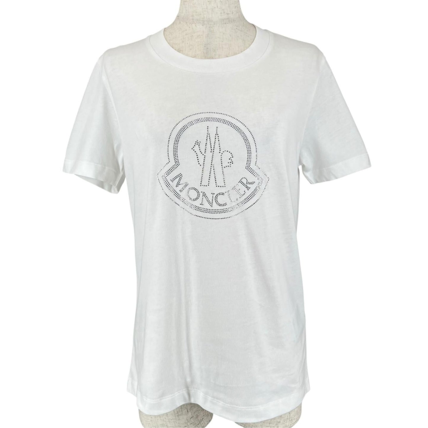 Moncler Cotton 100% Logo Line Stone Decoration Short Sleeve T-Shirt White