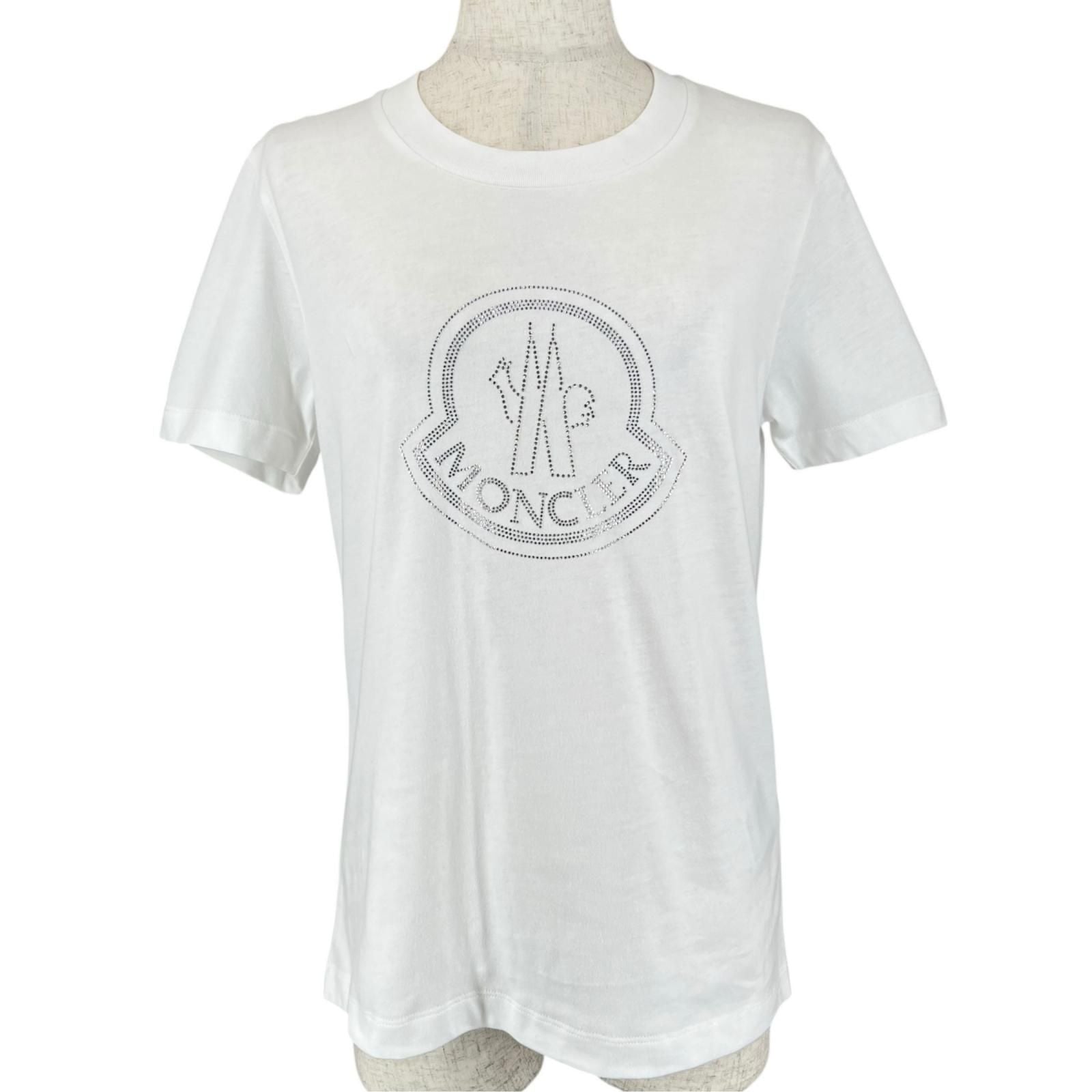 Moncler Cotton 100% Logo Line Stone Decoration Short Sleeve T-Shirt White