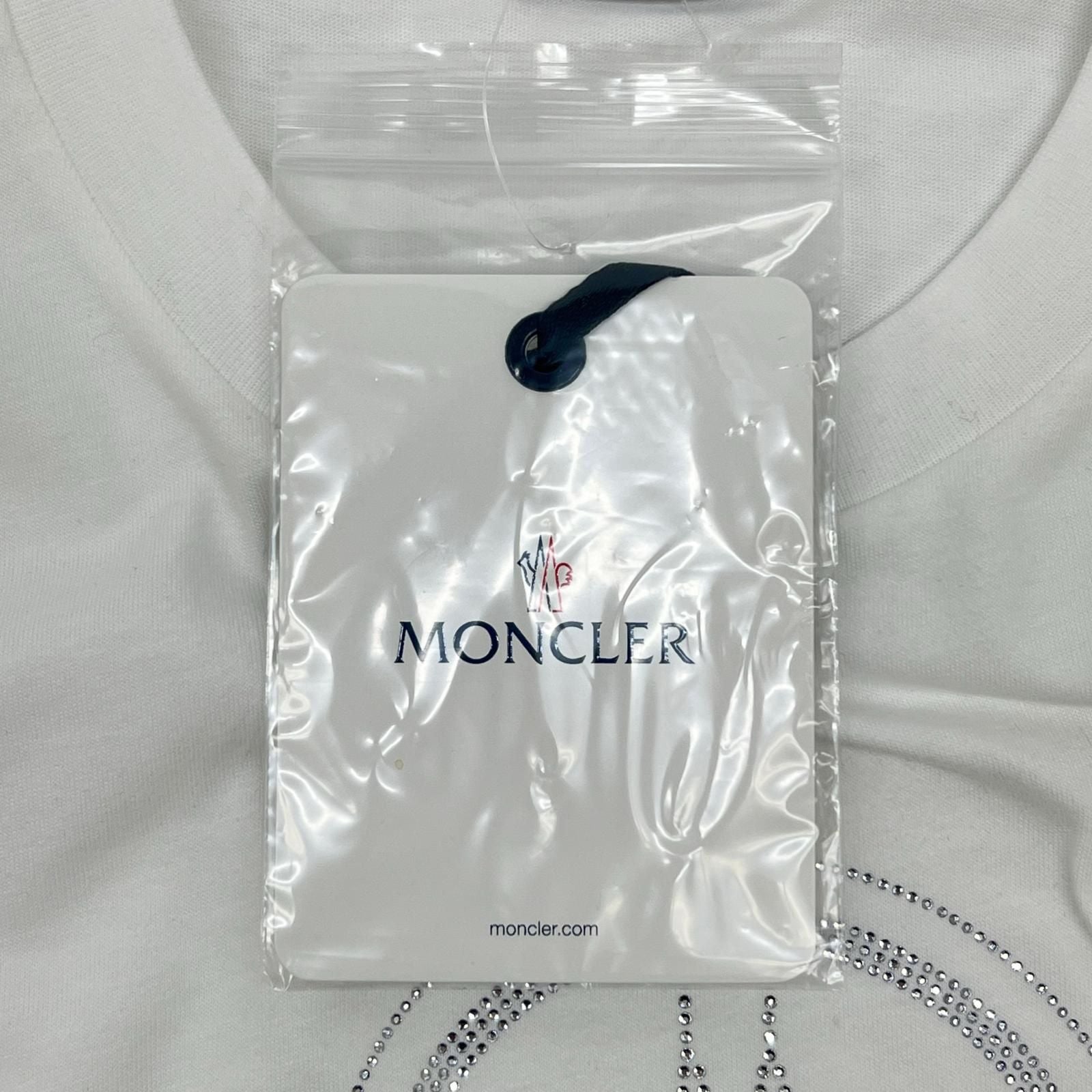 Moncler Cotton 100% Logo Line Stone Decoration Short Sleeve T-Shirt White — view 7