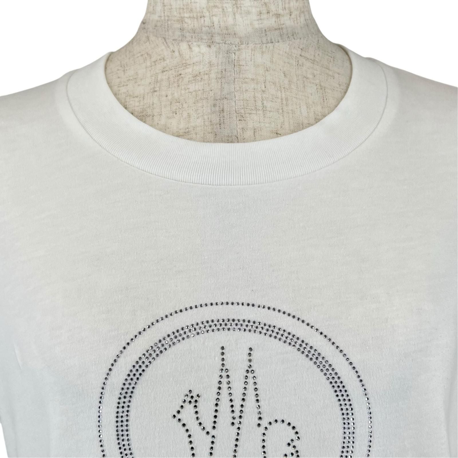 Moncler Cotton 100% Logo Line Stone Decoration Short Sleeve T-Shirt White — view 3