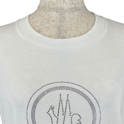 Moncler Cotton 100% Logo Line Stone Decoration Short Sleeve T-Shirt White — view 3