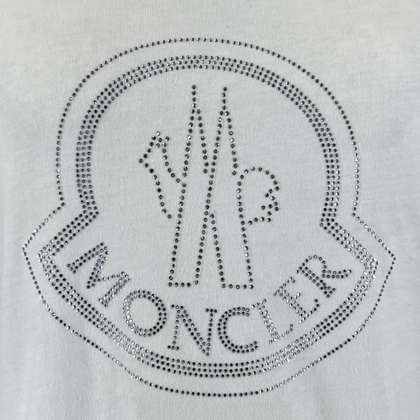 Moncler Cotton 100% Logo Line Stone Decoration Short Sleeve T-Shirt White — view 5