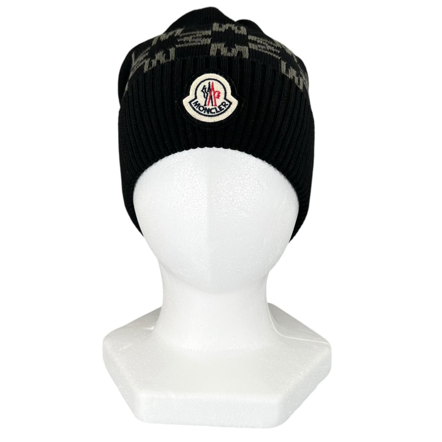 Moncler Berretto Cotton Logo Patch Knit Cap Black Uni Hat — view 2