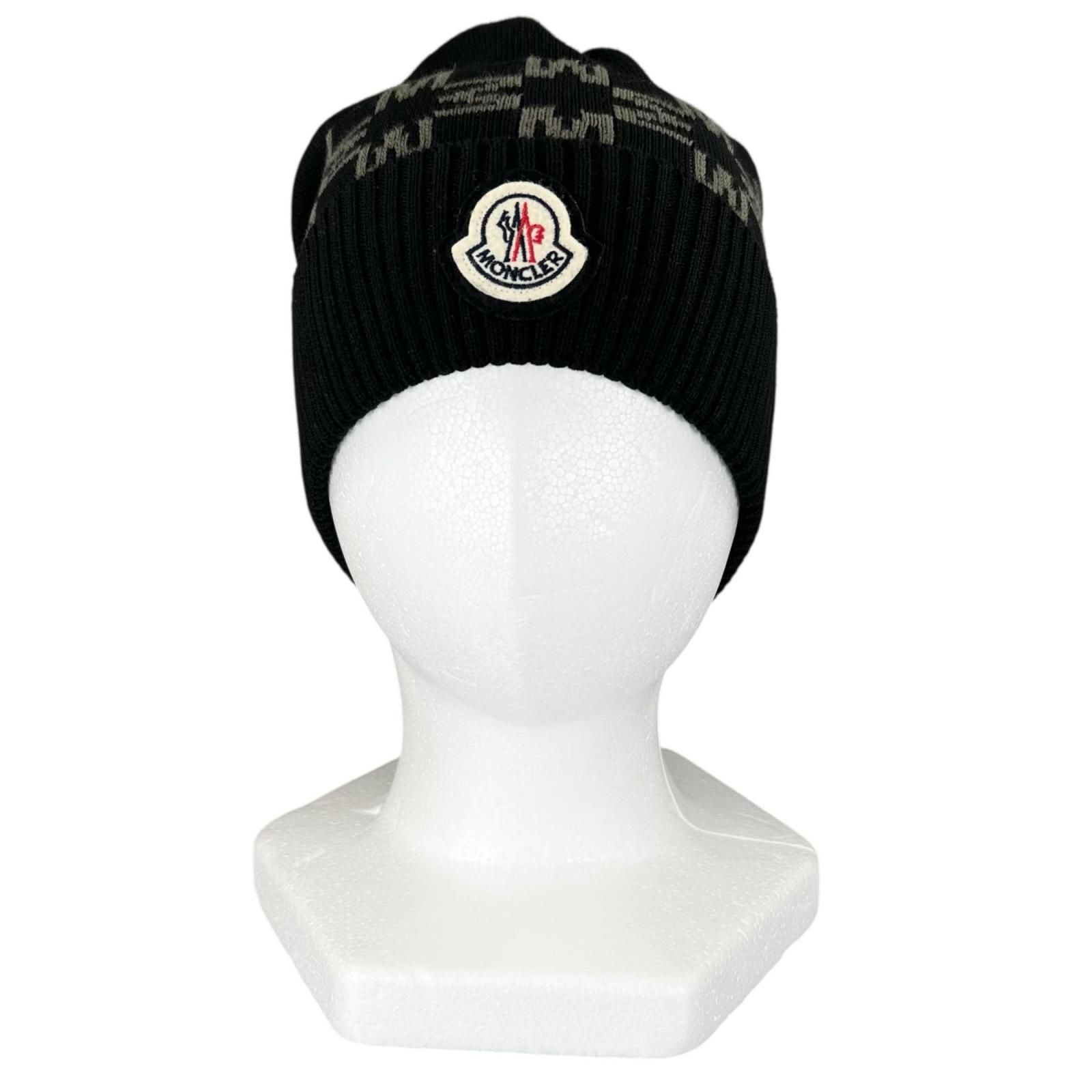 Moncler Berretto Cotton Logo Patch Knit Cap Black Uni Hat — view 2