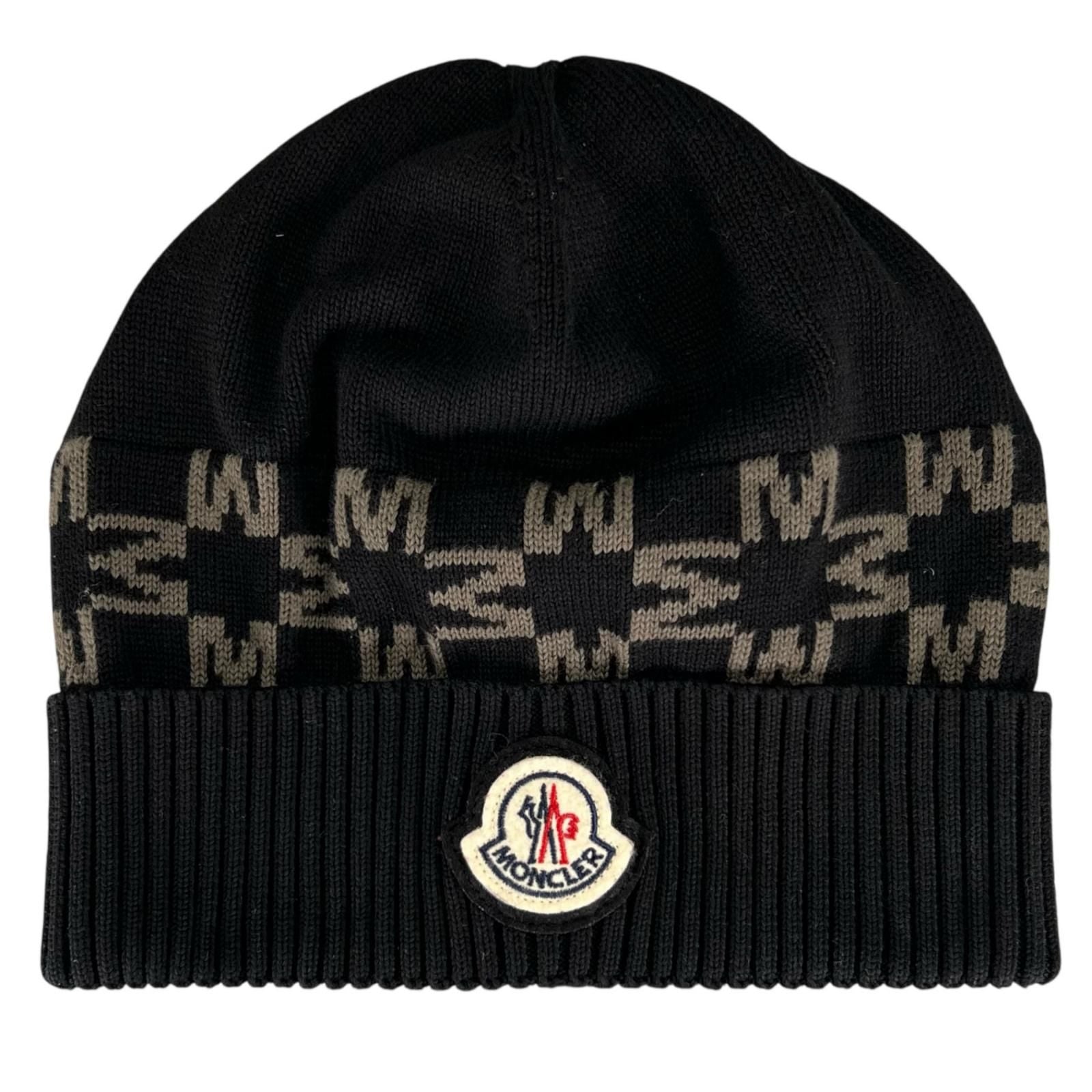 Moncler Berretto Cotton Logo Patch Knit Cap Black Uni Hat — view 6