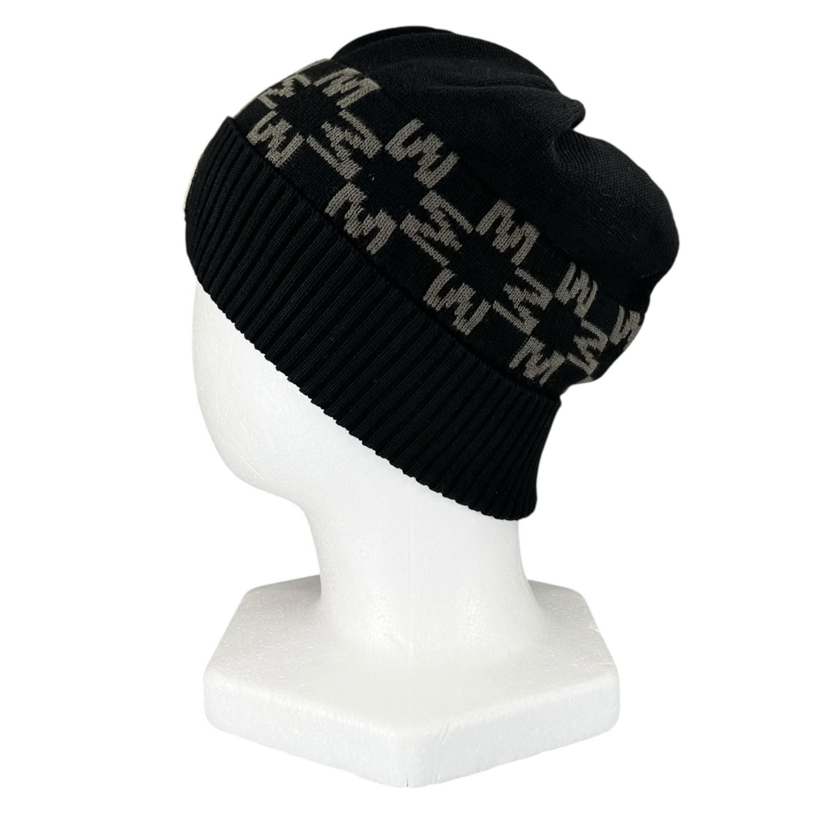 Moncler Berretto Cotton Logo Patch Knit Cap Black Uni Hat — view 3