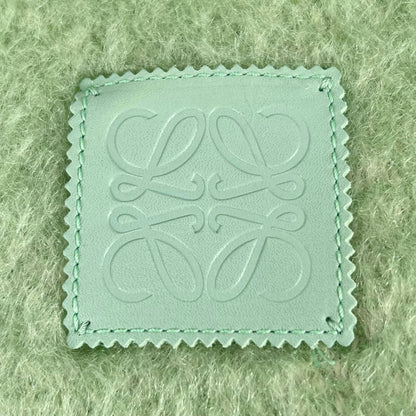 Loewe Mohair Wool Anagram Leather Patch Fringe Scarf Green — view 5