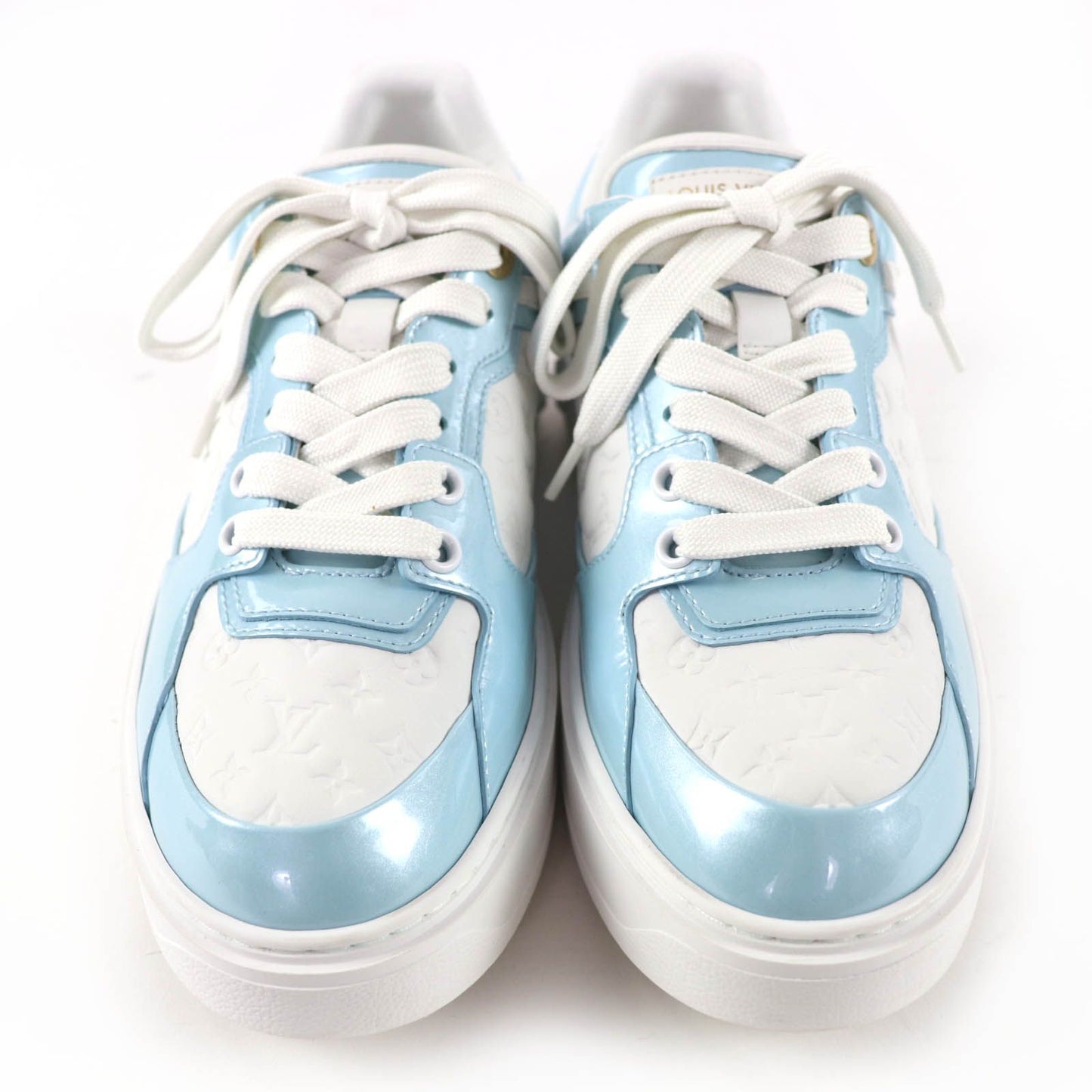 Louis Vuitton Time Out Line Leather Monogram Low Cut Sneakers Light Blue White — view 3