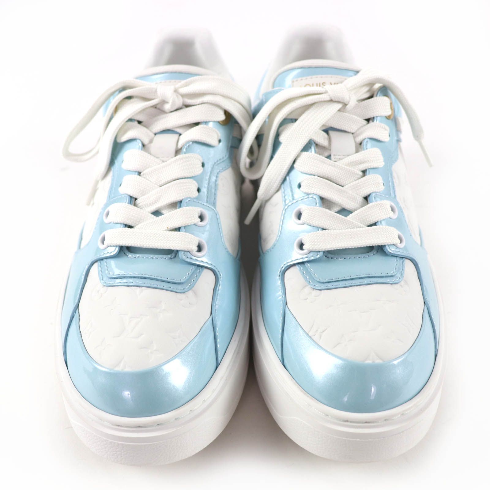 Louis Vuitton Time Out Line Leather Monogram Low Cut Sneakers Light Blue White — view 3