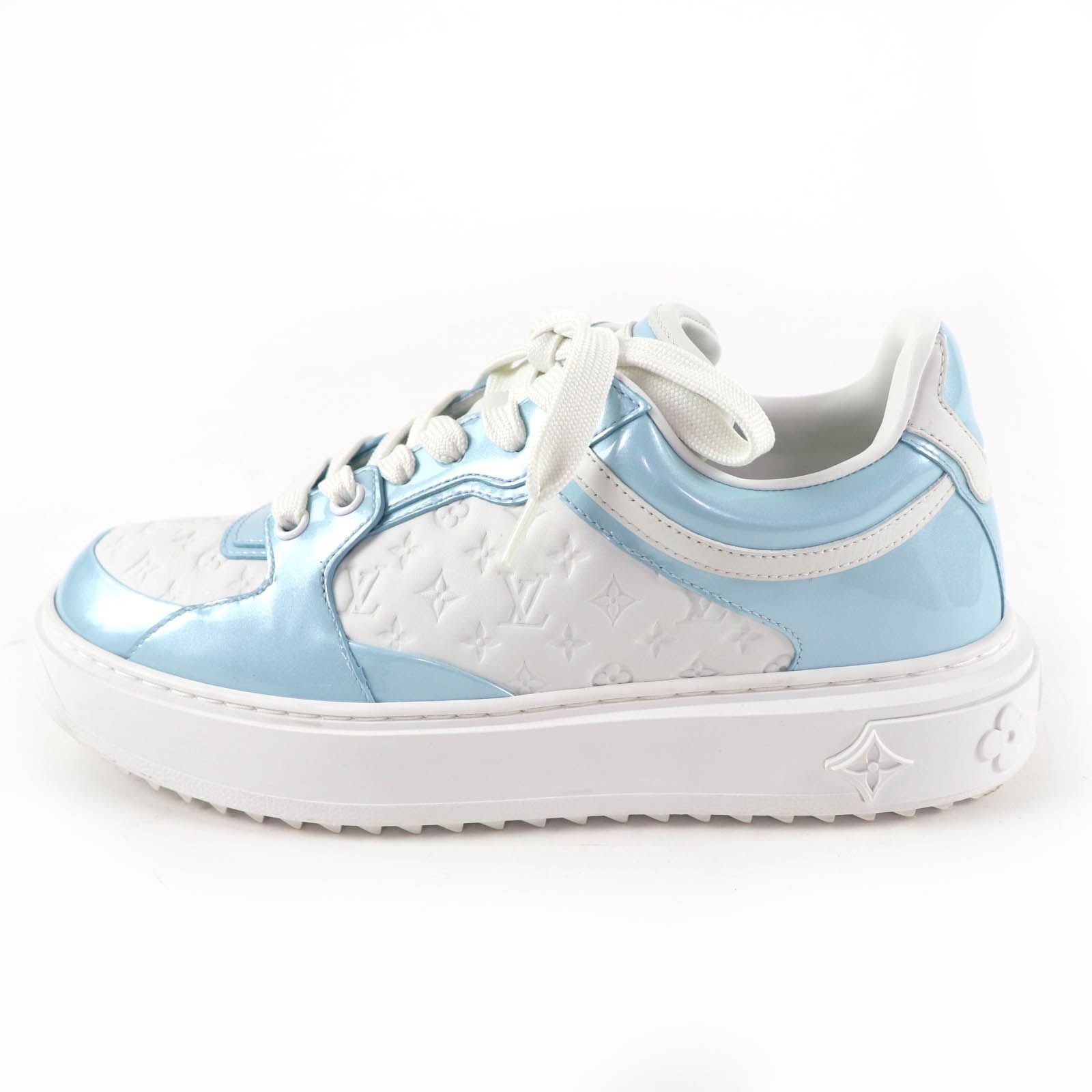 Louis Vuitton Time Out Line Leather Monogram Low Cut Sneakers Light Blue White — view 4