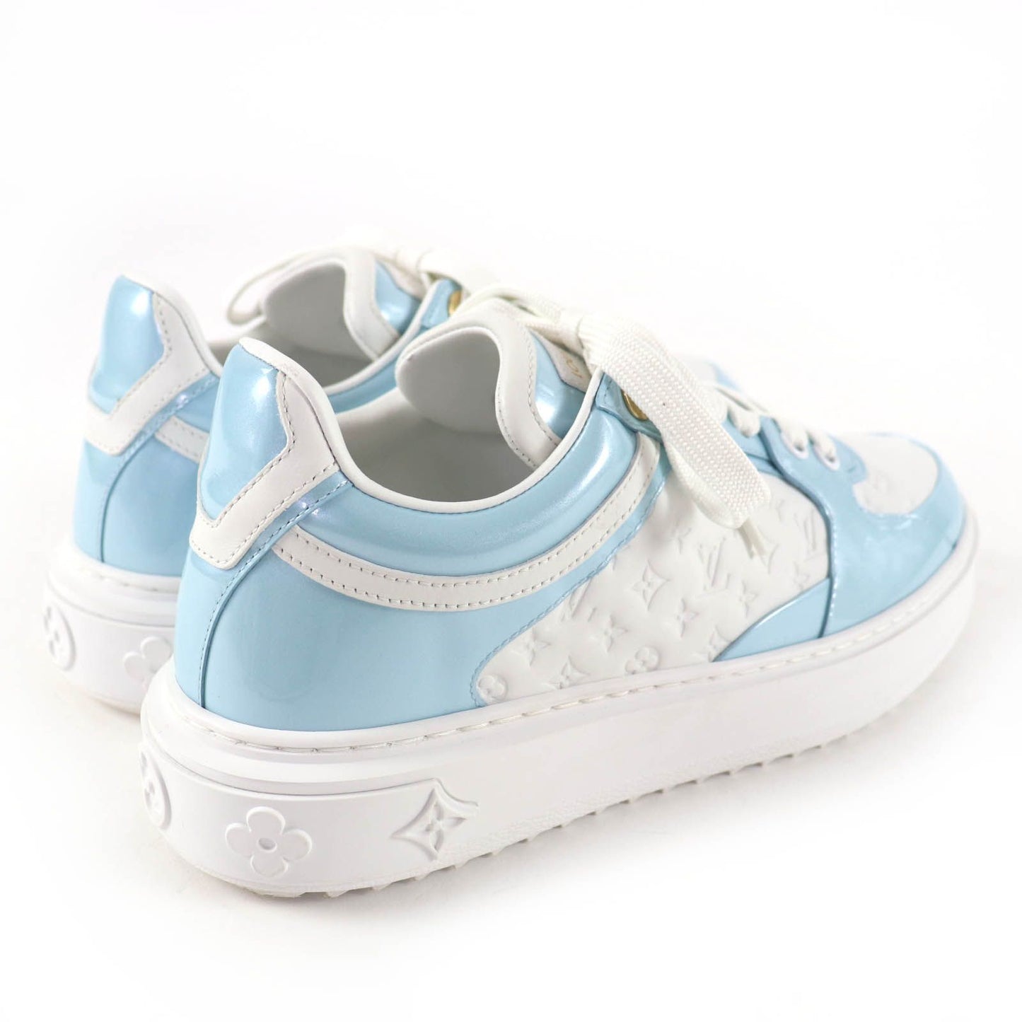 Louis Vuitton Time Out Line Leather Monogram Low Cut Sneakers Light Blue White — view 2