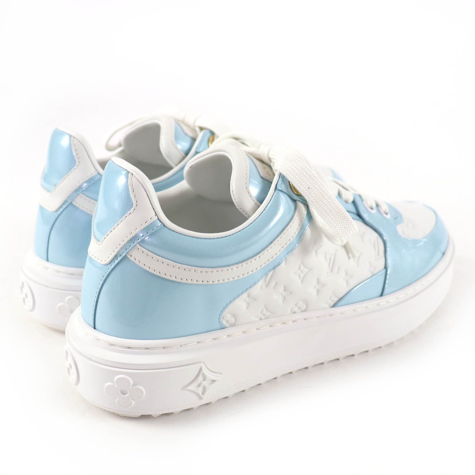 Louis Vuitton Time Out Line Leather Monogram Low Cut Sneakers Light Blue White — view 2