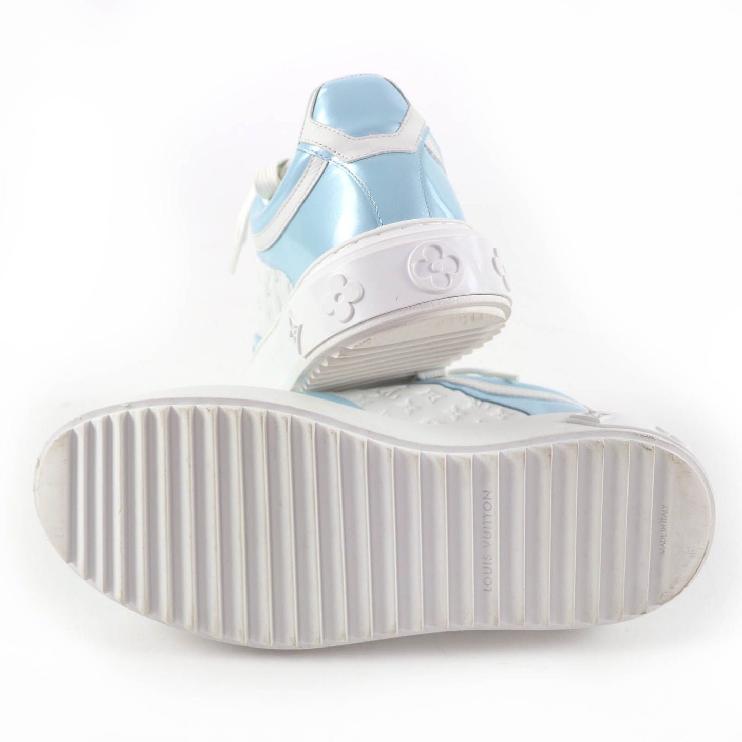 Louis Vuitton Time Out Line Leather Monogram Low Cut Sneakers Light Blue White — view 6