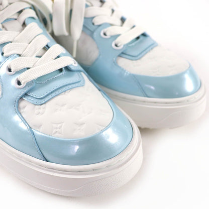 Louis Vuitton Time Out Line Leather Monogram Low Cut Sneakers Light Blue White — view 7