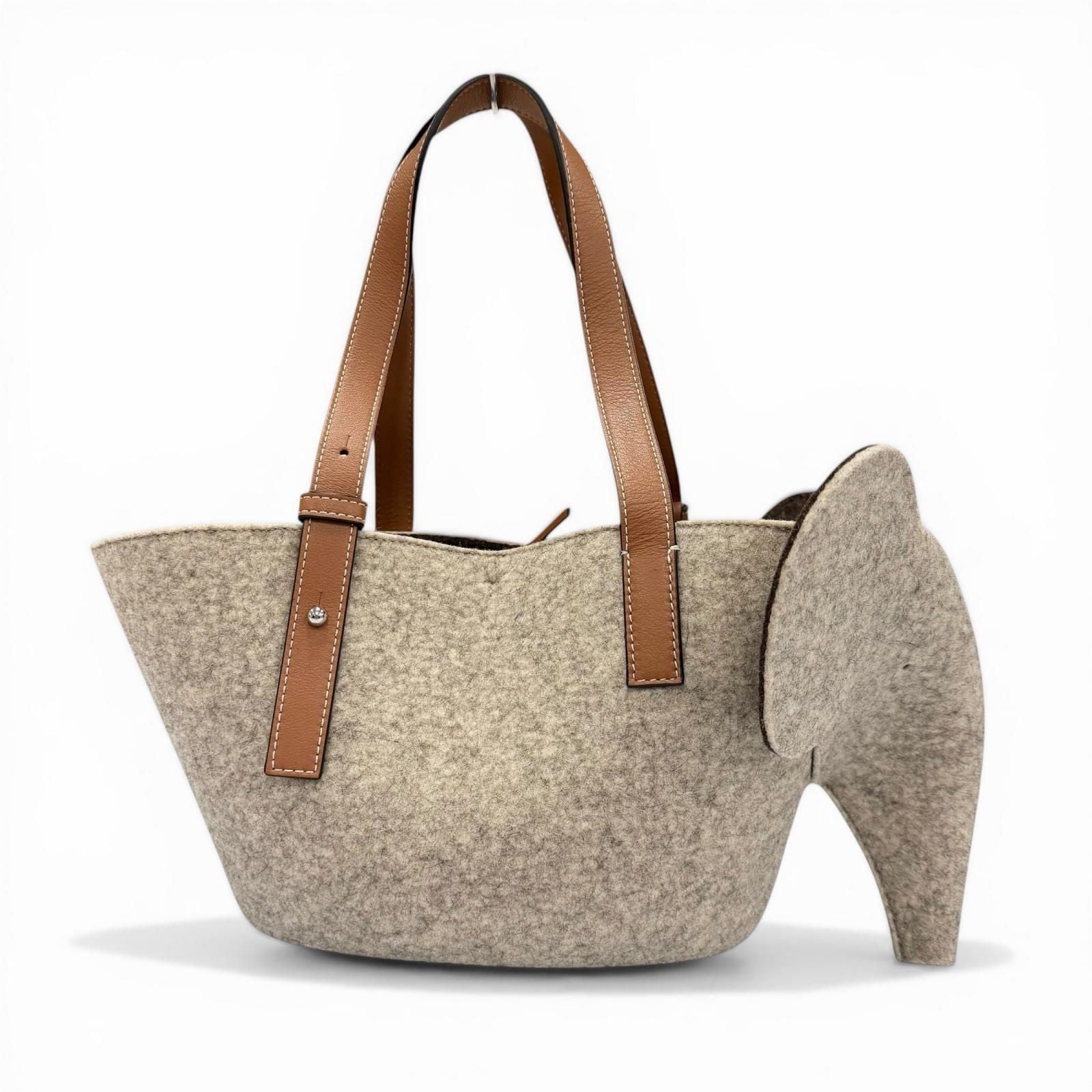 Loewe Felt Leather Elephant Basket Anagram Logo Handbag Gray Brown — view 2