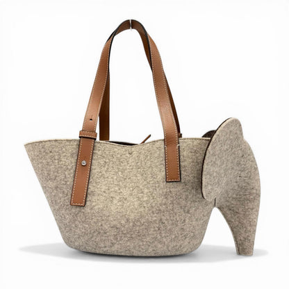 Loewe Felt Leather Elephant Basket Anagram Logo Handbag Gray Brown — view 2
