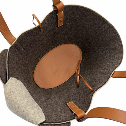 Loewe Felt Leather Elephant Basket Anagram Logo Handbag Gray Brown — view 8