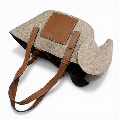 Loewe Felt Leather Elephant Basket Anagram Logo Handbag Gray Brown — view 6
