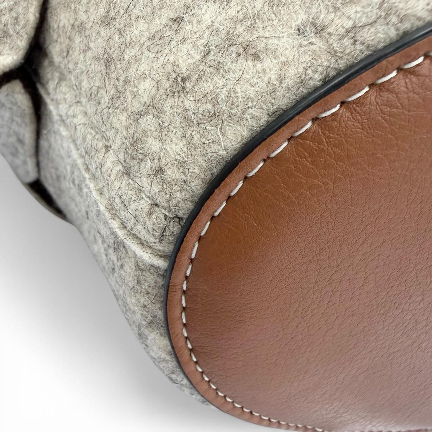 Loewe Felt Leather Elephant Basket Anagram Logo Handbag Gray Brown — view 5