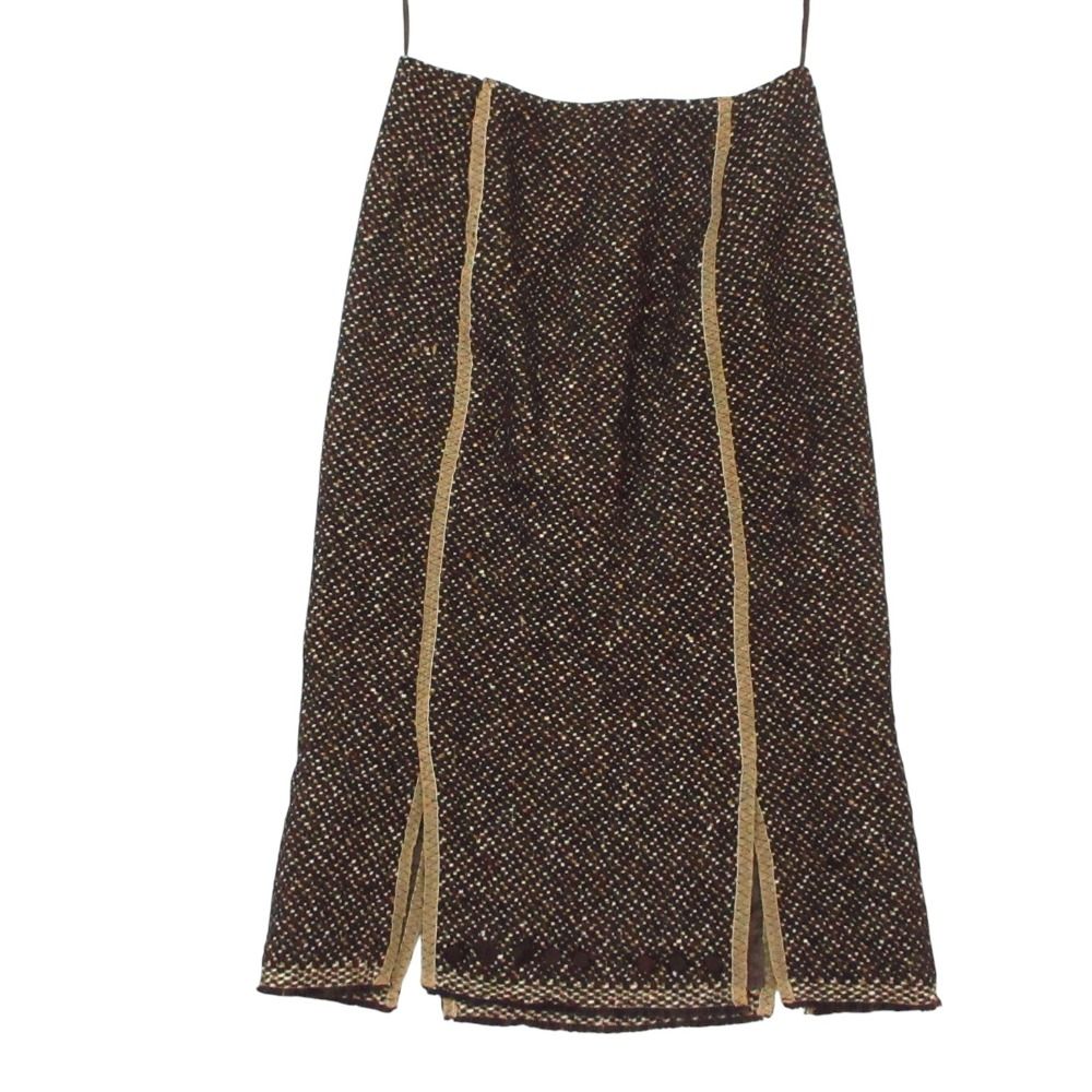 Prada Suit Tweed Coat Skirt Set Virgin Wool Brown 38 — view 4
