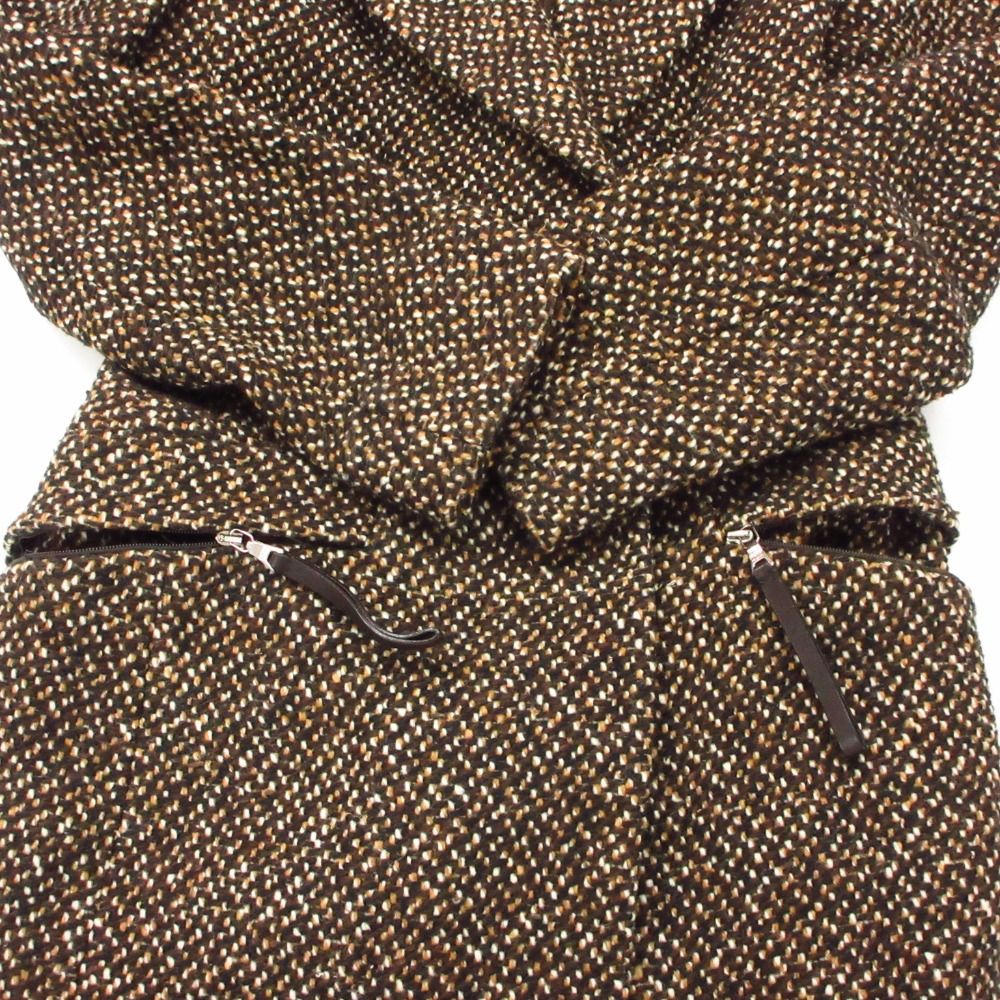 Prada Suit Tweed Coat Skirt Set Virgin Wool Brown 38 — view 6