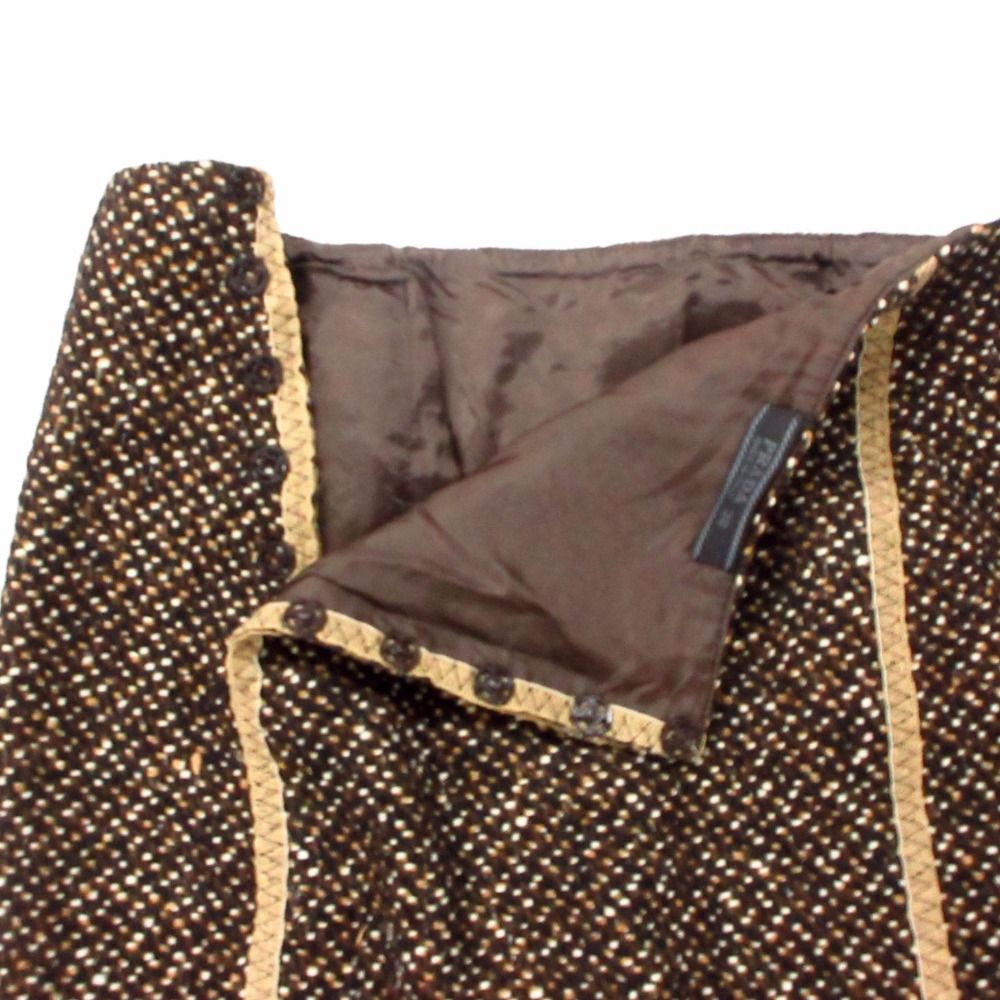 Prada Suit Tweed Coat Skirt Set Virgin Wool Brown 38 — view 8