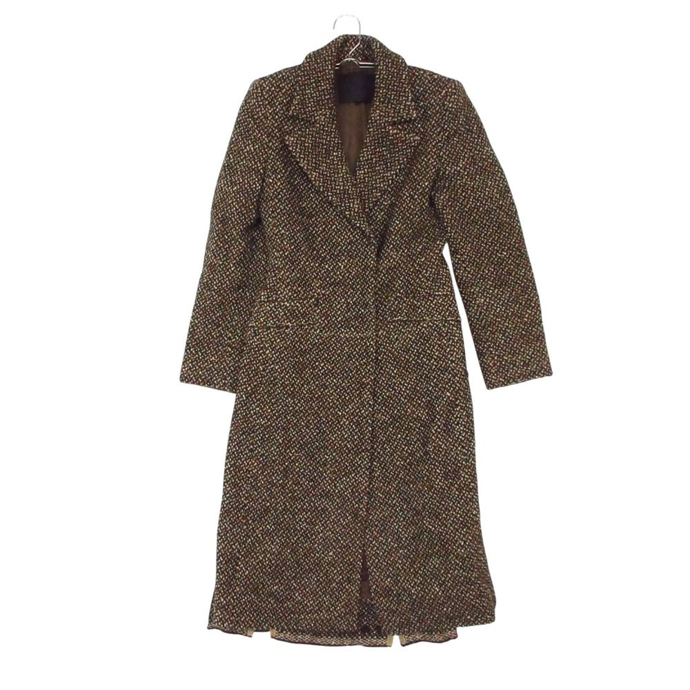 Prada Suit Tweed Coat Skirt Set Virgin Wool Brown 38