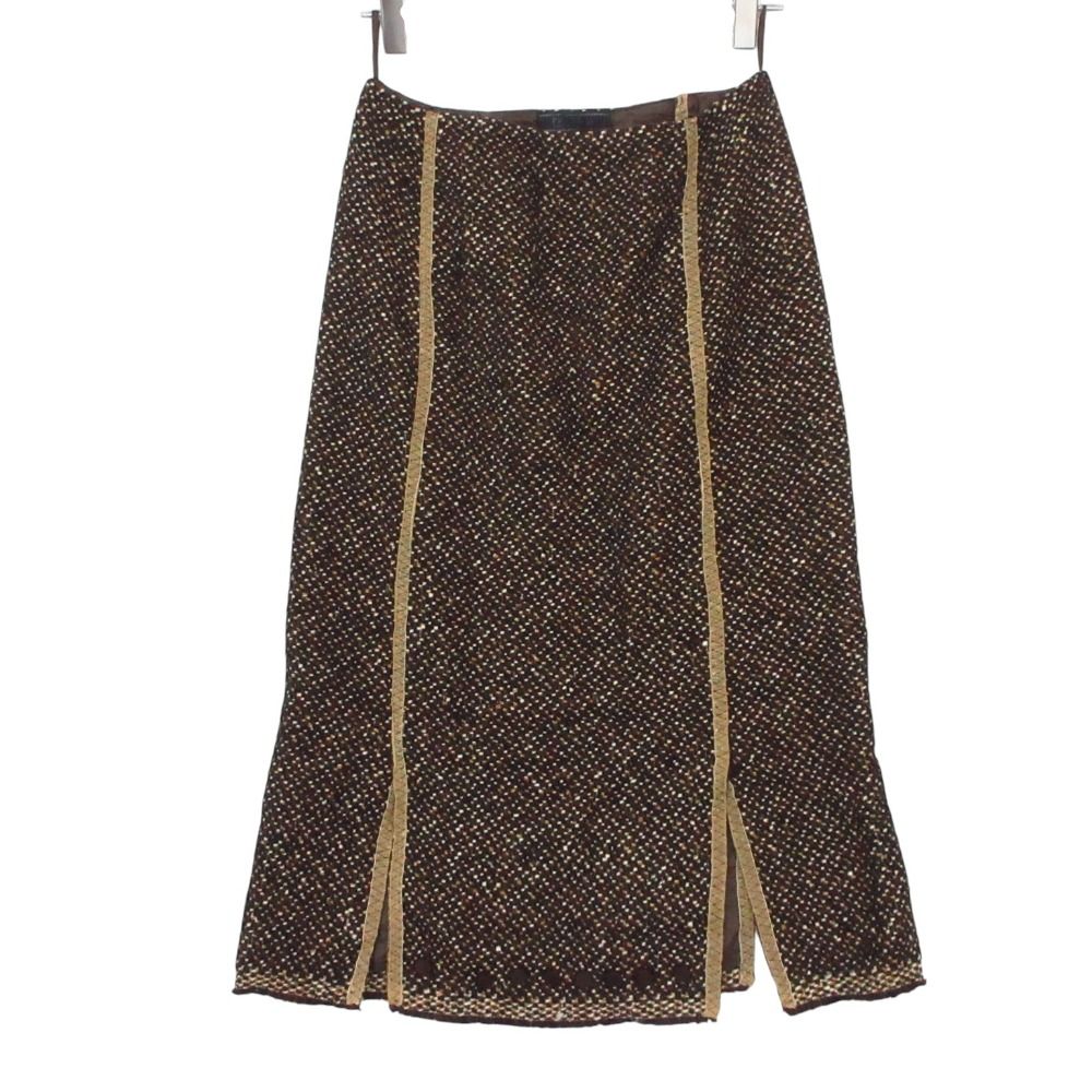 Prada Suit Tweed Coat Skirt Set Virgin Wool Brown 38 — view 3