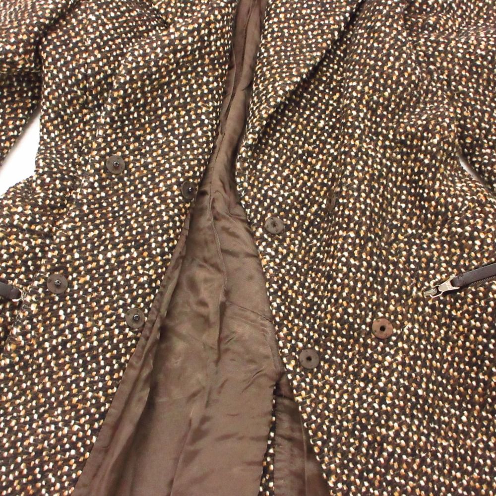 Prada Suit Tweed Coat Skirt Set Virgin Wool Brown 38 — view 7