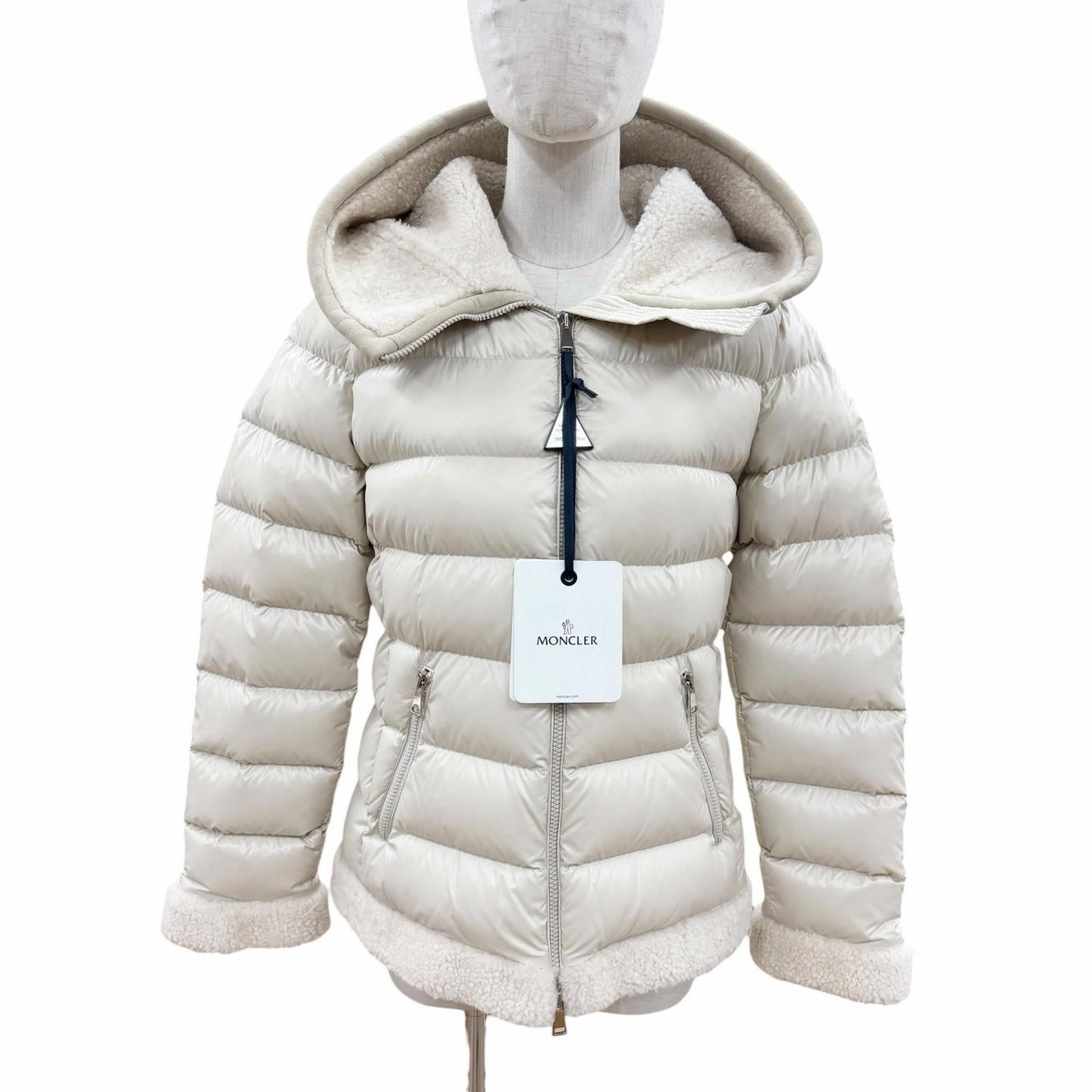 Moncler Guichard Logo Patch Lambskin Contrast Down Jacket Beige 1