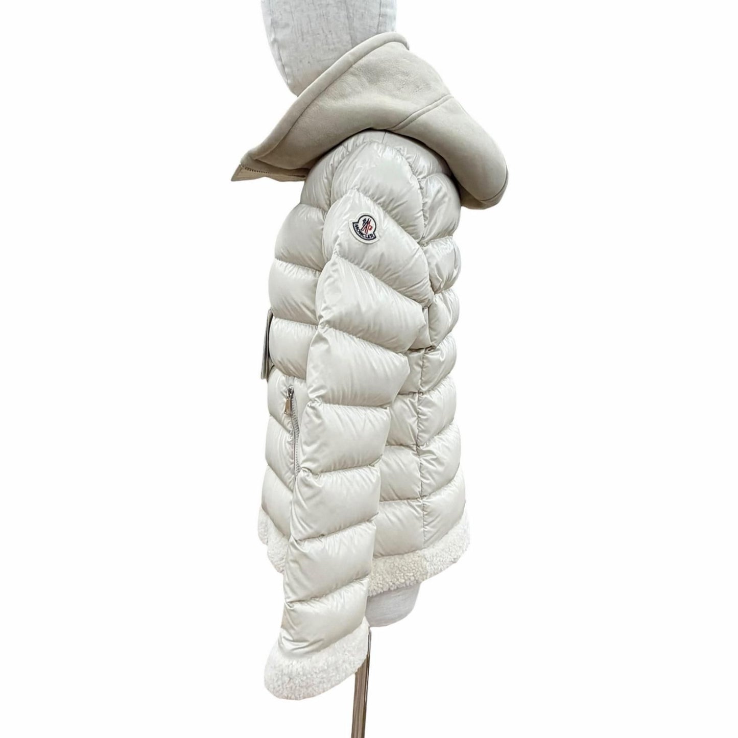 Moncler Guichard Logo Patch Lambskin Contrast Down Jacket Beige 1 — view 2