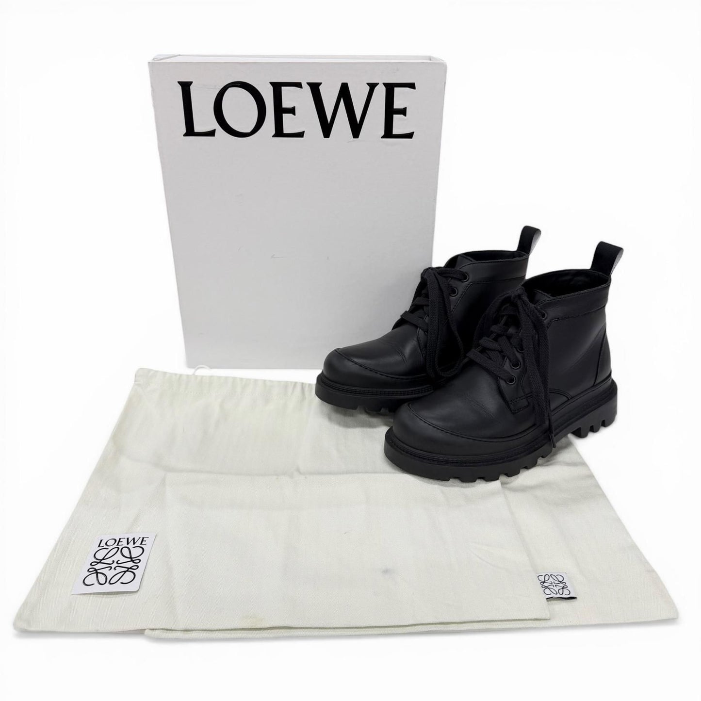 Loewe Mid Cut Combat Boots Leather Short Black — view 2