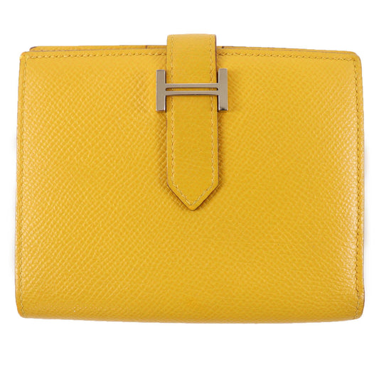 Hermes Bearn Compact Veau Epsom Joan Ambre Silver Wallet Bifold