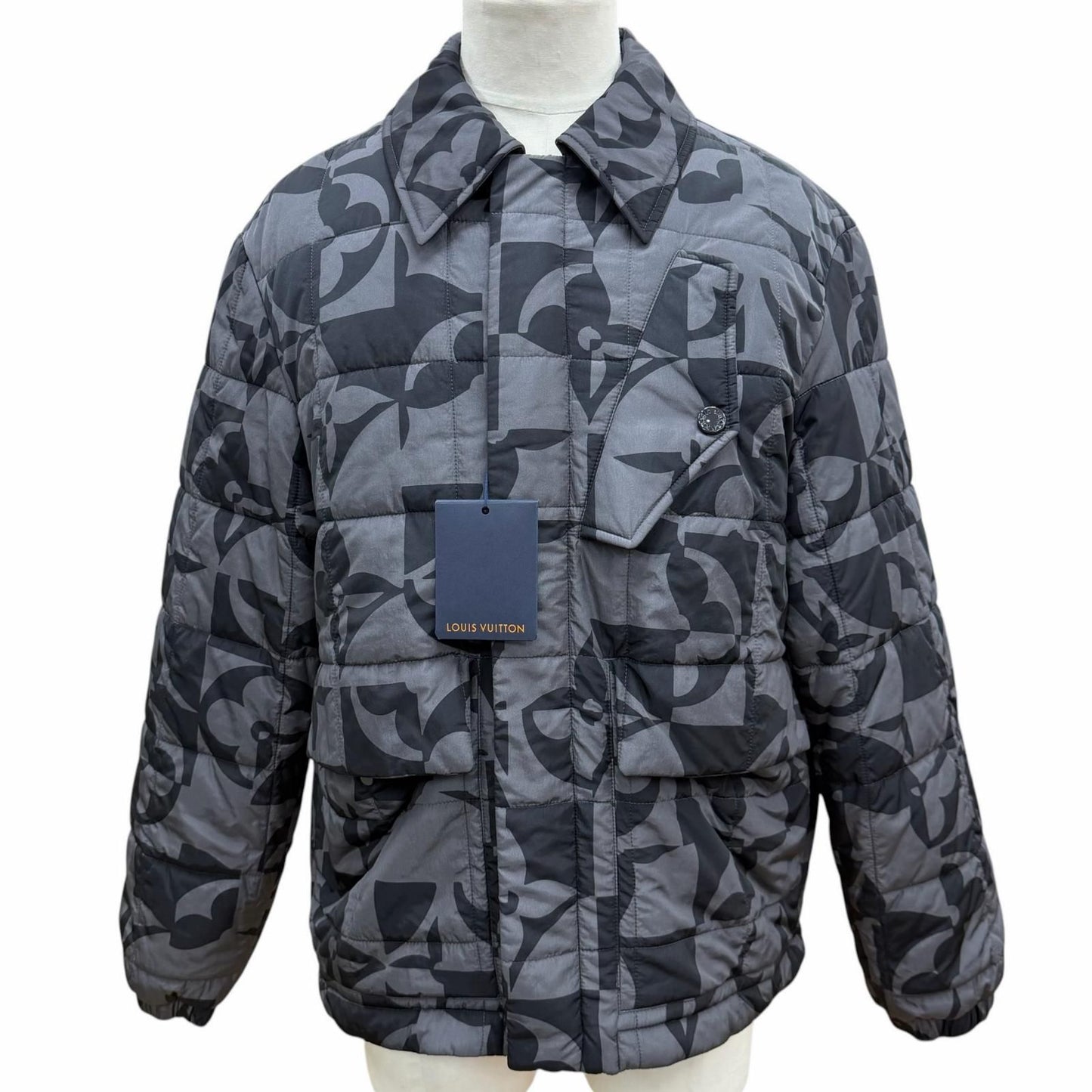 Louis Vuitton Monogram Flower Quilted Double Zip Up Jacket Gray Black 50