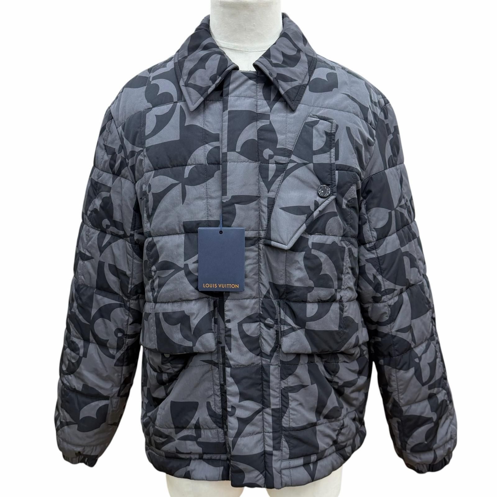 Louis Vuitton Monogram Flower Quilted Double Zip Up Jacket Gray Black 50