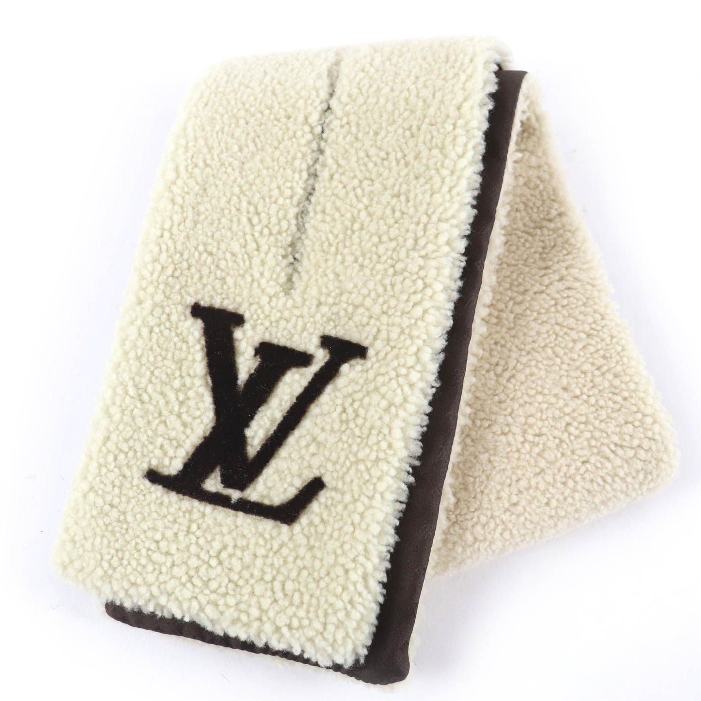 Louis Vuitton LV Logo Shearling Fur Tippet Shawl Scarf Ivory