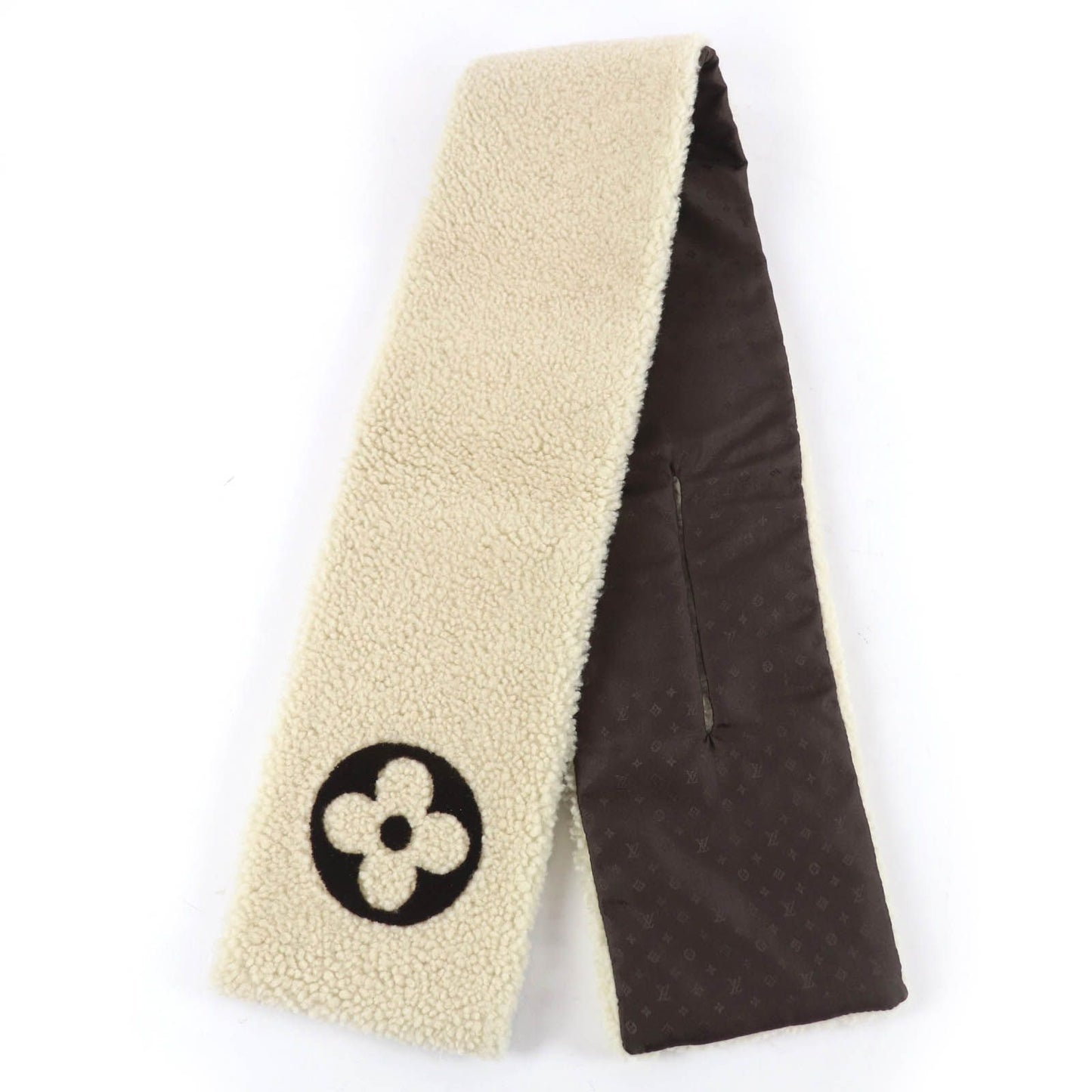 Louis Vuitton LV Logo Shearling Fur Tippet Shawl Scarf Ivory — view 5