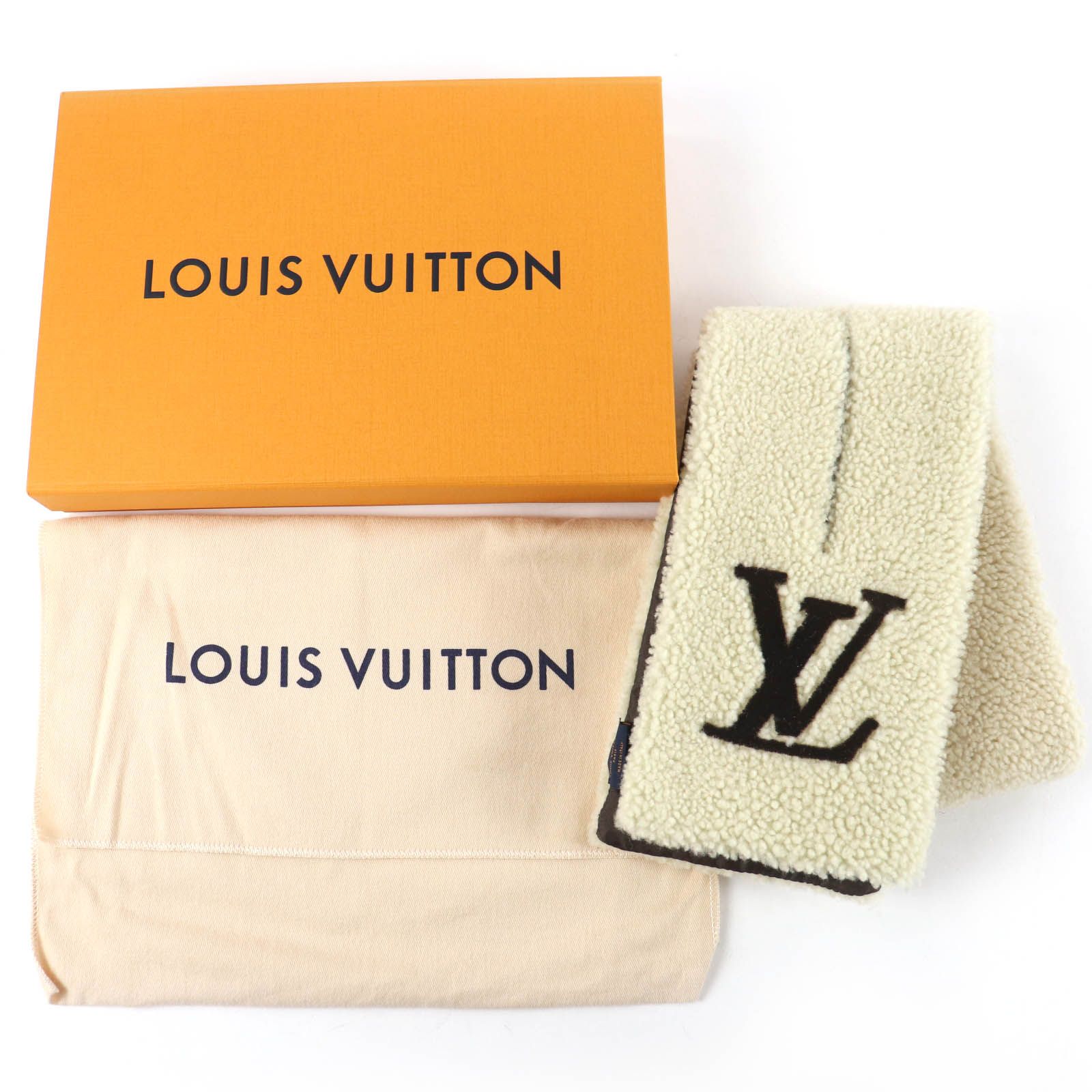 Louis Vuitton LV Logo Shearling Fur Tippet Shawl Scarf Ivory — view 2
