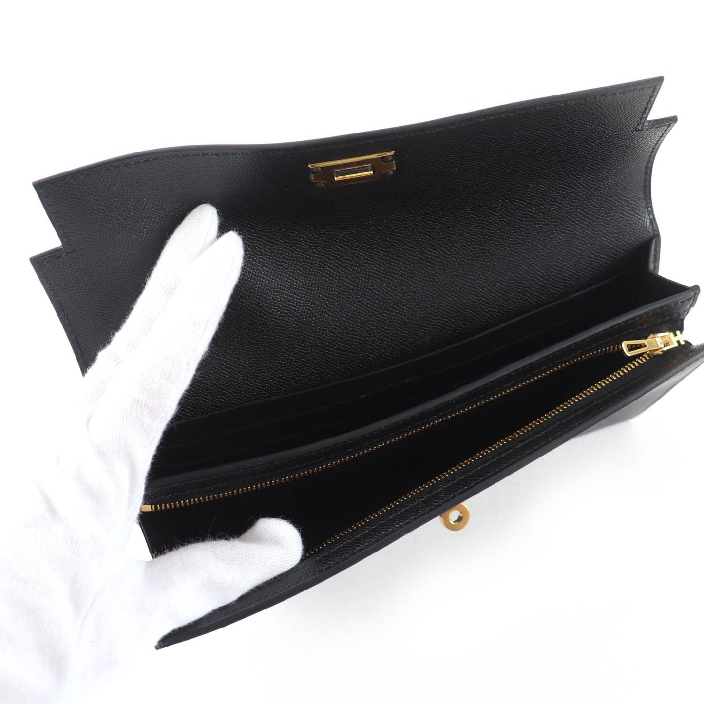 Hermes Kelly Pocket Long Veau Epsom Gold Wallet Black — view 6