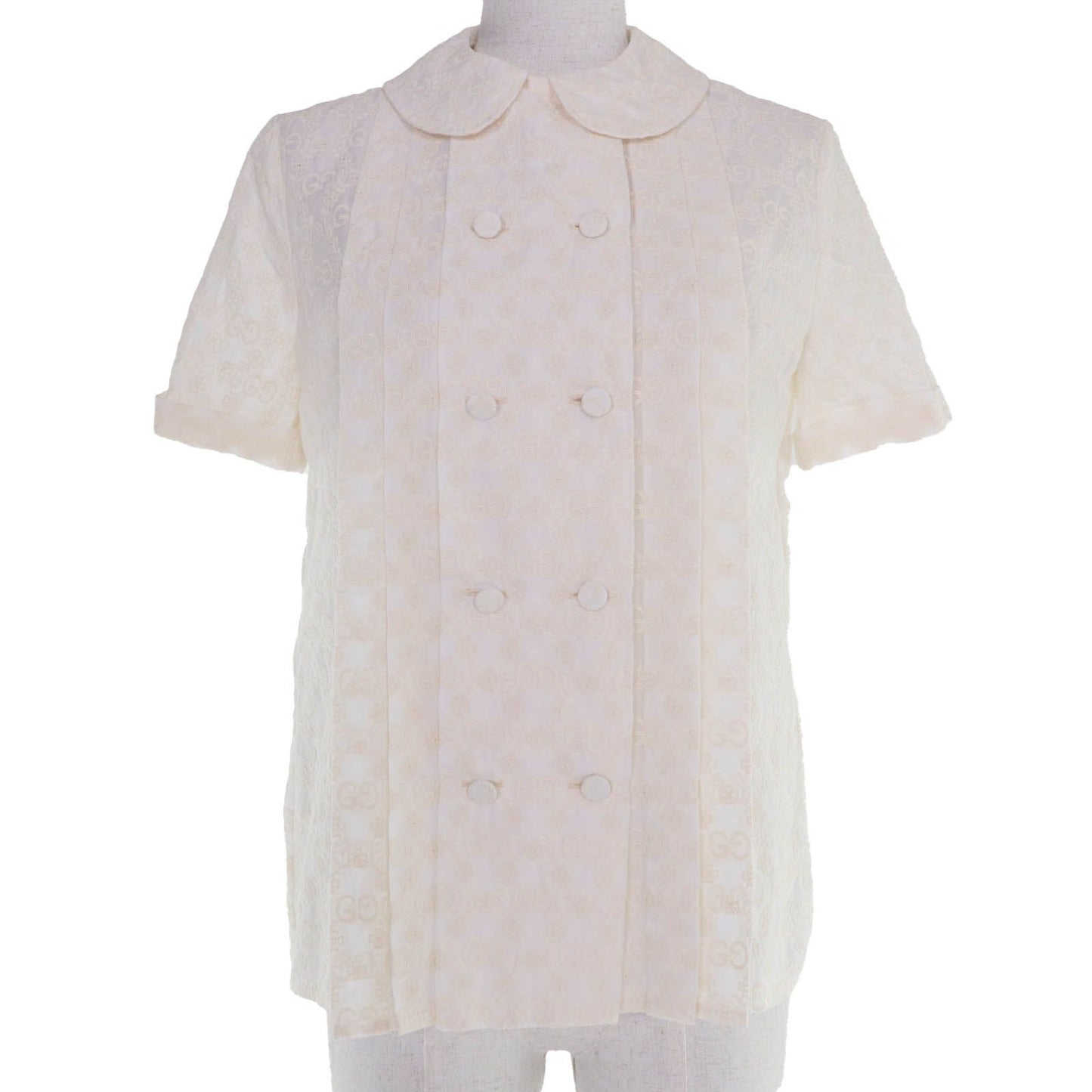 Gucci Cotton GG Flower Embroidered Short Sleeve Shirt Blouse Ivory 36