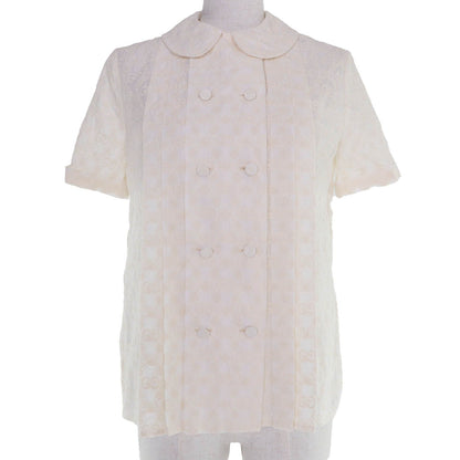 Gucci Cotton GG Flower Embroidered Short Sleeve Shirt Blouse Ivory 36