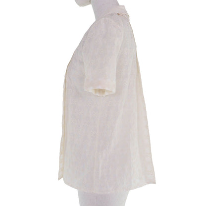 Gucci Cotton GG Flower Embroidered Short Sleeve Shirt Blouse Ivory 36 — view 2