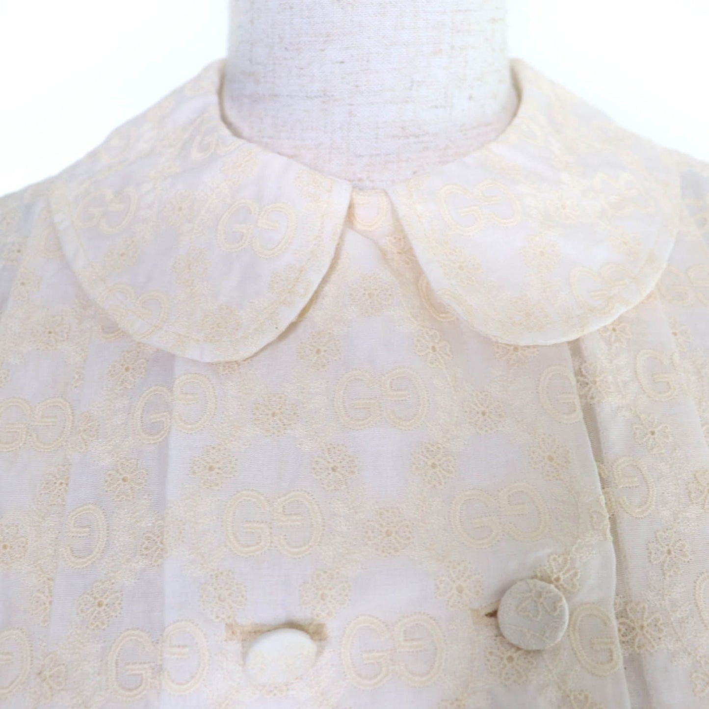 Gucci Cotton GG Flower Embroidered Short Sleeve Shirt Blouse Ivory 36 — view 4