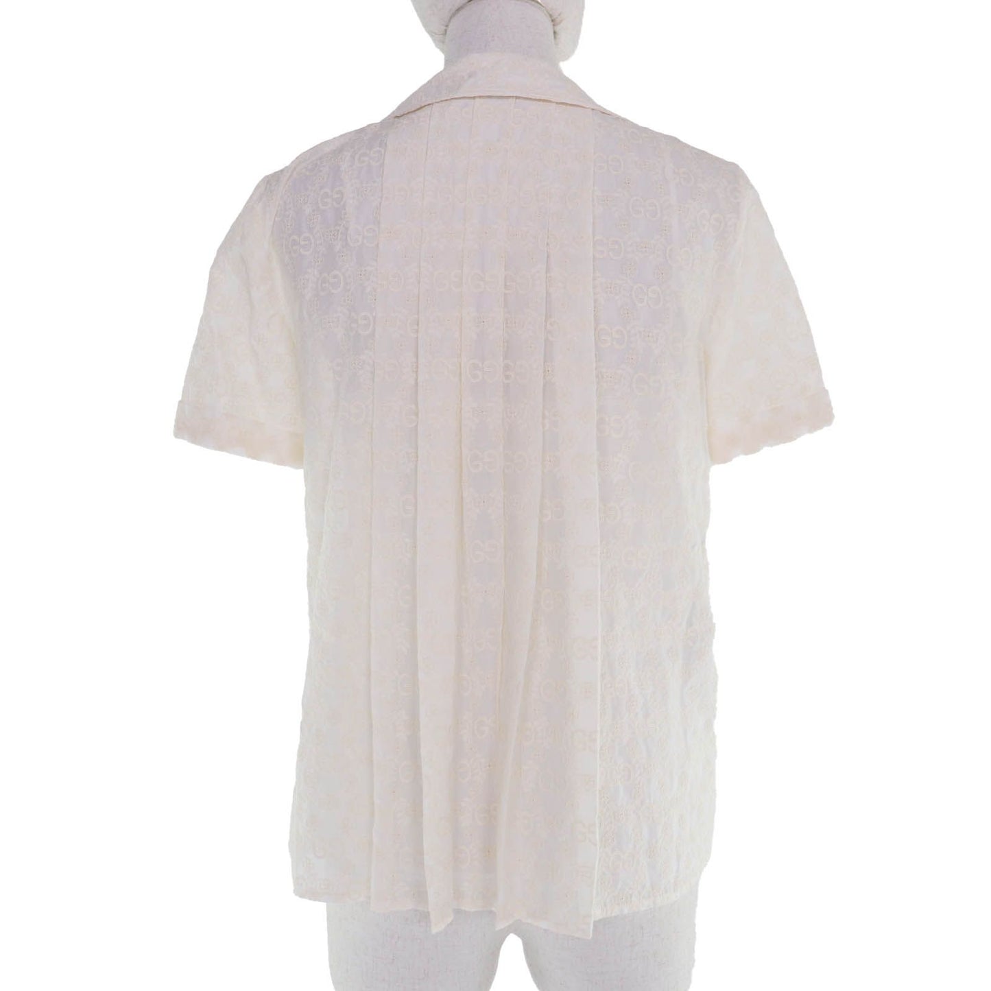Gucci Cotton GG Flower Embroidered Short Sleeve Shirt Blouse Ivory 36 — view 3