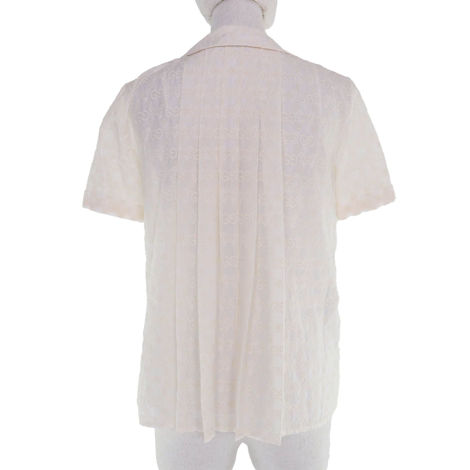 Gucci Cotton GG Flower Embroidered Short Sleeve Shirt Blouse Ivory 36 — view 3